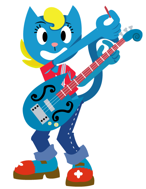 bass bass_guitar blonde_hair blue_fur clothed clothing dbkit domestic_cat felid feline felis fur hair instrument katy_kat mammal musical_instrument parappa_the_rapper um_jammer_lammy video_games