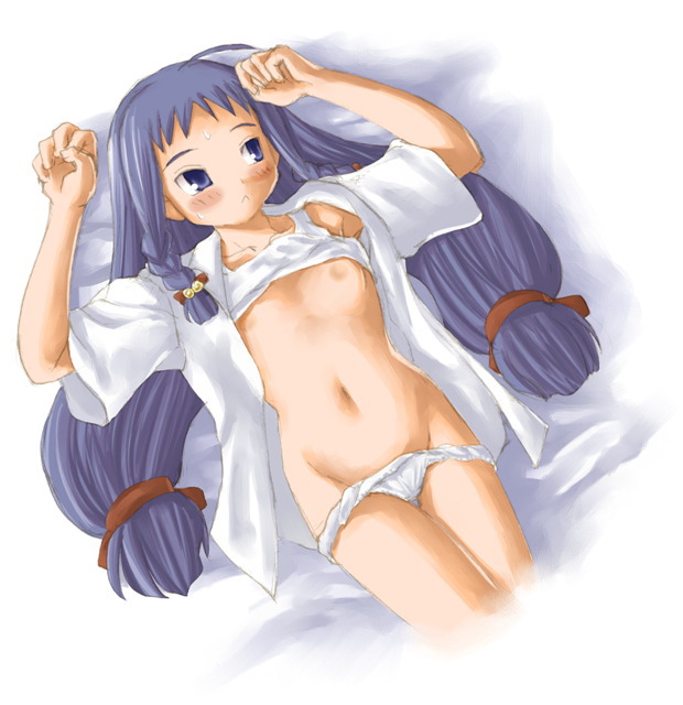 ayase_yue breasts kasuga_yukihito lying mahou_sensei_negima! open_clothes open_shirt panties shirt small_breasts solo underwear