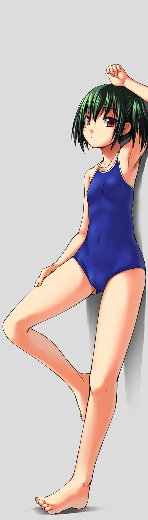 barefoot bosshi competition_school_swimsuit flat_chest highres one-piece_swimsuit original solo swimsuit yu_(bosshi)