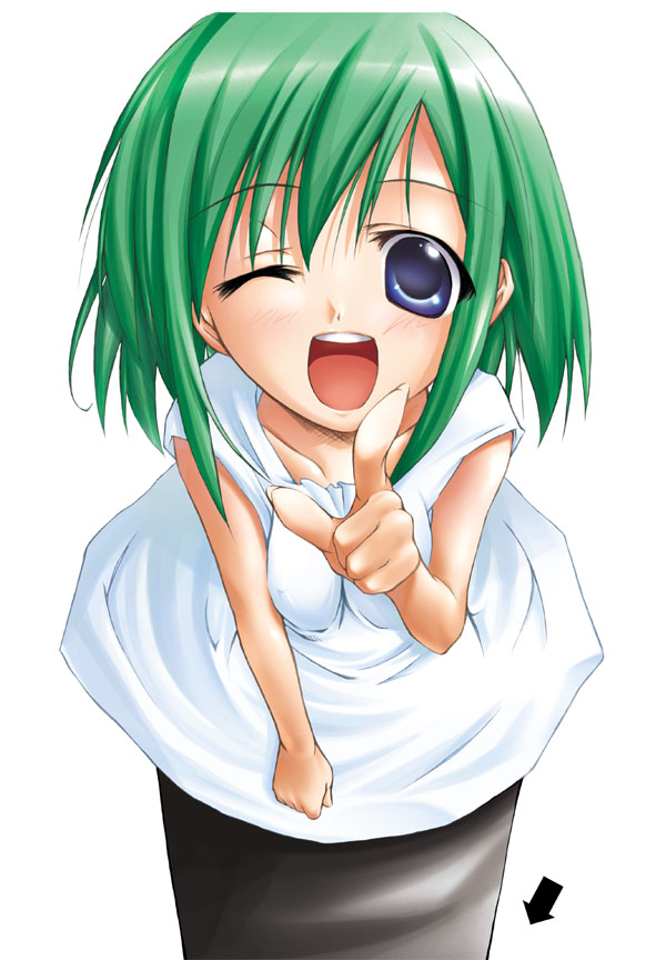 blue_eyes green_hair kasugano_midori midori_no_hibi one_eye_closed solo tachibana_surimu