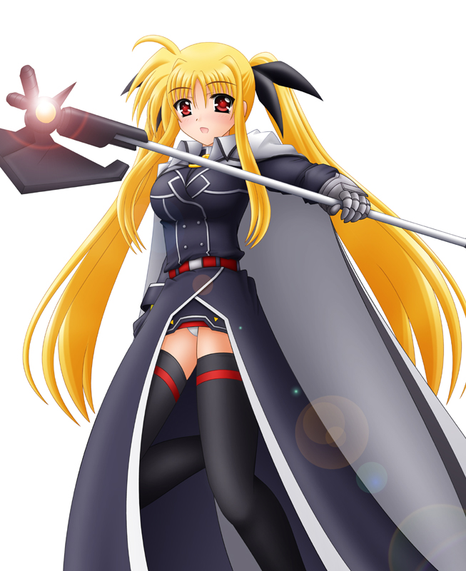 bardiche blonde_hair fate_testarossa long_hair lyrical_nanoha mahou_shoujo_lyrical_nanoha_strikers solo thighhighs twintails very_long_hair yamaguchi_ugou