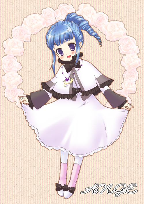 ange_serena blue_hair bow character_name curtsey dress drill_hair flower purple_eyes takeda_hiromitsu tales_of_(series) tales_of_innocence white_dress