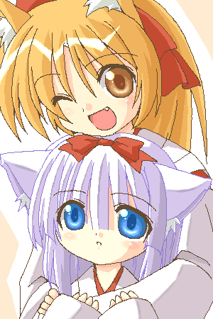 animal_ears artist_request copyright_request japanese_clothes lowres miko multiple_girls oekaki