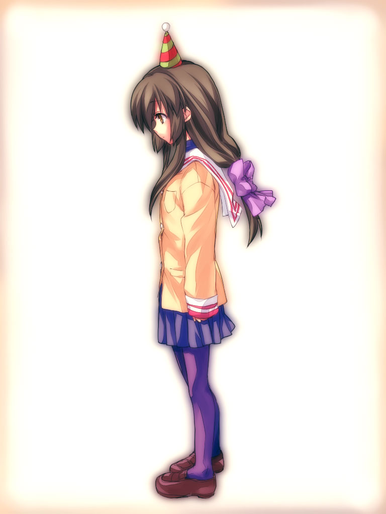 bad_id bad_pixiv_id clannad hat hikarizaka_private_high_school_uniform ibuki_fuuko pantyhose party_hat satomi_yoshitaka school_uniform solo