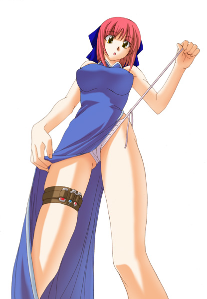 artist_request bare_shoulders china_dress chinese_clothes dress kohaku mr_chin panties pink_hair ribbon side-tie_panties side_slit solo tsukihime underwear undressing yellow_eyes