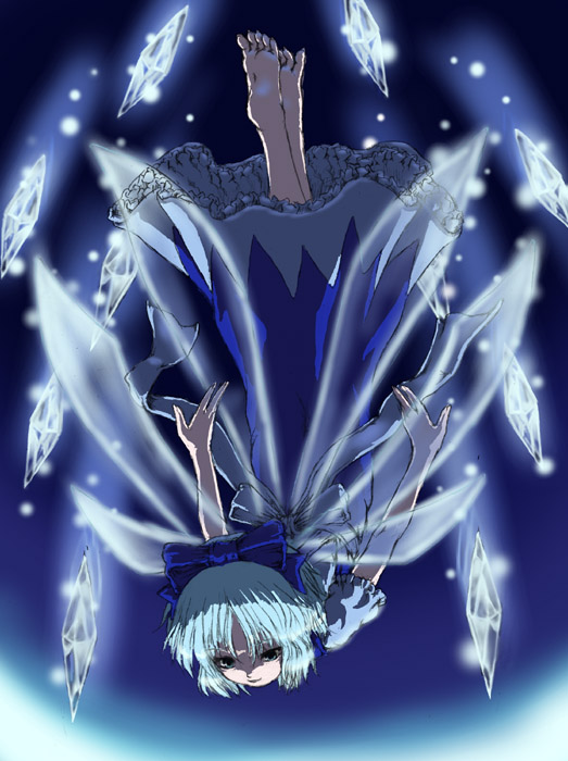barefoot blue_hair cirno flying solo touhou wings