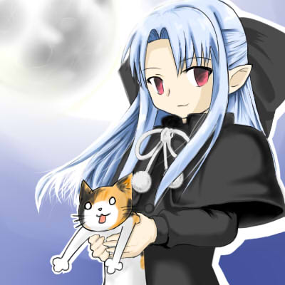 artist_request blue_hair cat half_updo len lowres melty_blood pointy_ears red_eyes solo tsukihime