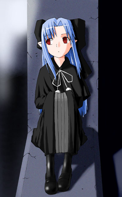 artist_request bad_anatomy blue_hair len melty_blood pointy_ears red_eyes solo tsukihime