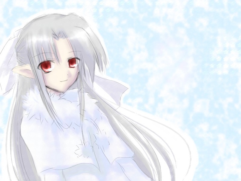 albino artist_request melty_blood pointy_ears red_eyes solo tsukihime white_hair white_len