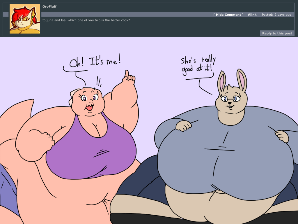 2018 4:3 5_fingers anthro ask_blog bar_emanata batspid2 big_breasts biped black_clothing black_eyebrows black_eyelashes black_legwear black_nose blue_clothing blue_eyes blue_topwear bottomwear breasts buckteeth cleavage clothed clothing crop_top cutoffs denim denim_bottomwear denim_clothing dialogue digital_drawing_(artwork) digital_media_(artwork) double_chin duo emanata english_text exclamation eyebrows eyewear female fingers flabby_arms flat_colors frill_(anatomy) front_view fur glasses glistening glistening_eyes hand_on_breast head_crest head_frill huge_belly huge_breasts hyper hyper_breasts hyper_hips juna_(batspid2) lagomorph legwear leporid lizard loa_(batspid2) looking_at_viewer love_handles mammal membrane_(anatomy) membranous_frill midriff morbidly_obese morbidly_obese_anthro morbidly_obese_female navel non-mammal_breasts obese obese_anthro obese_female open_mouth overweight overweight_anthro overweight_female pink_body pink_scales pink_tongue purple_clothing purple_eyes purple_topwear rabbit raised_arm reptile scales scalie shirt shorts side_boob simple_background smile tail tan_body tan_fur teeth text three-quarter_view tights tongue topwear