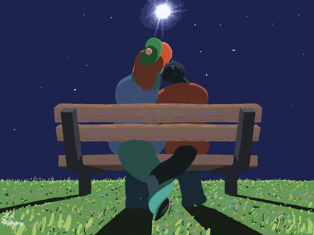 alligatorid anthro bench clothed clothing crocodilian disney dump_lings_png duo duo_focus entwined_tails female grass group hair hat headgear headwear larger_female legs_together loch_ness_monster looking_away lucas_rodgers_(dump_lings_png) male male/female moon nessie_(disney) orange_hair plant reptile romantic scalie shadow signature sitting size_difference smaller_male star tail tail_coil tam_o'_shanter