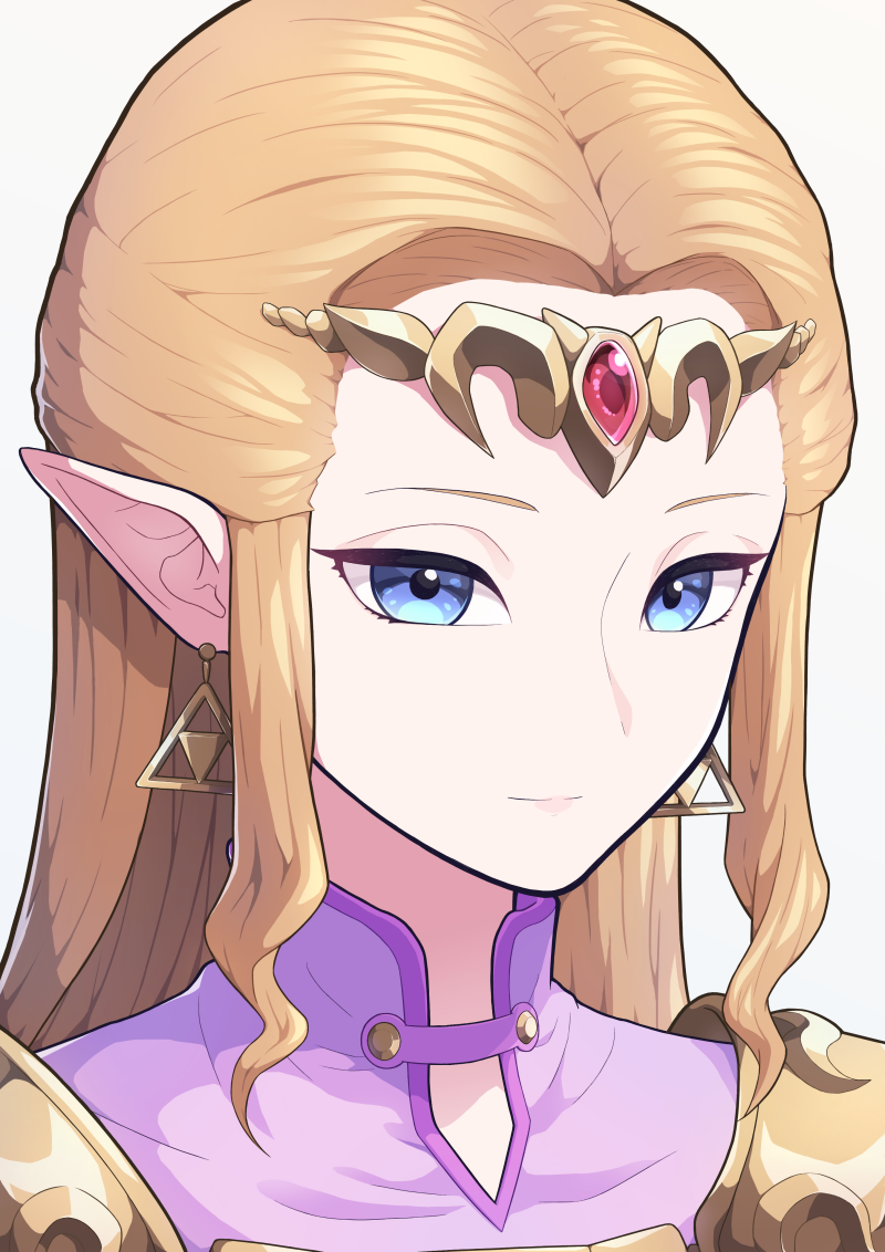 1girl blonde_hair blue_eyes circlet commentary dress earrings elbow_gloves flower gem gloves jewelry long_hair masoogenki pink_dress pointy_ears princess_zelda shoulder_plates solo symbol-only_commentary the_legend_of_zelda the_legend_of_zelda:_ocarina_of_time triforce_earrings upper_body white_background