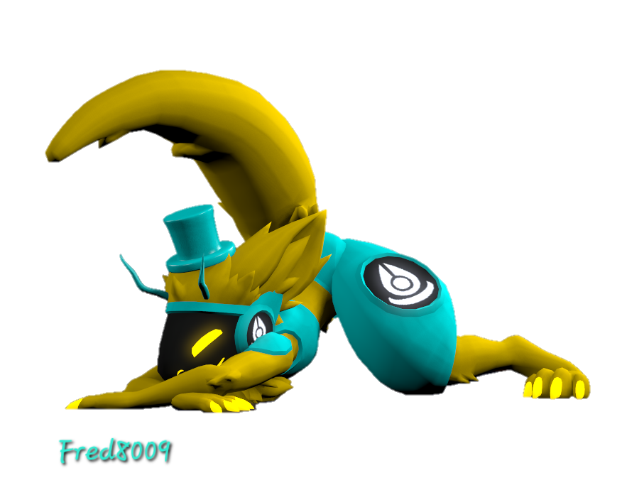 3d_(artwork) alpha_channel anthro ass_up blue_body blue_bowtie blue_horn blue_top_hat clothing digital_media_(artwork) fred8009 fur headgear headwear horn jack-o'_pose machine male pose protogen raised_tail signature solo spread_legs spreading suntheprotogen tail visor