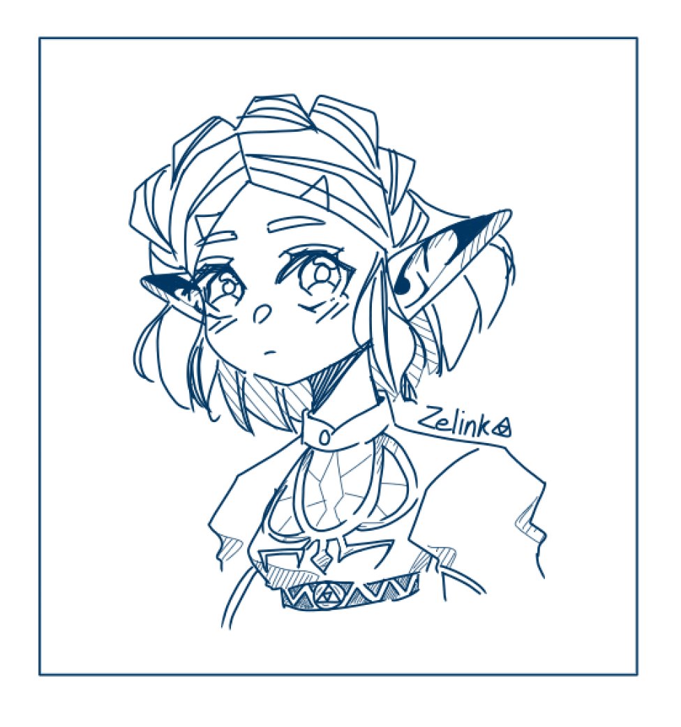 1girl artist_name border expressionless hair_ornament hairclip lineart looking_at_viewer medium_hair monochrome pointy_ears princess_zelda puffy_sleeves solo the_legend_of_zelda the_legend_of_zelda:_tears_of_the_kingdom triforce upper_body zelink1986