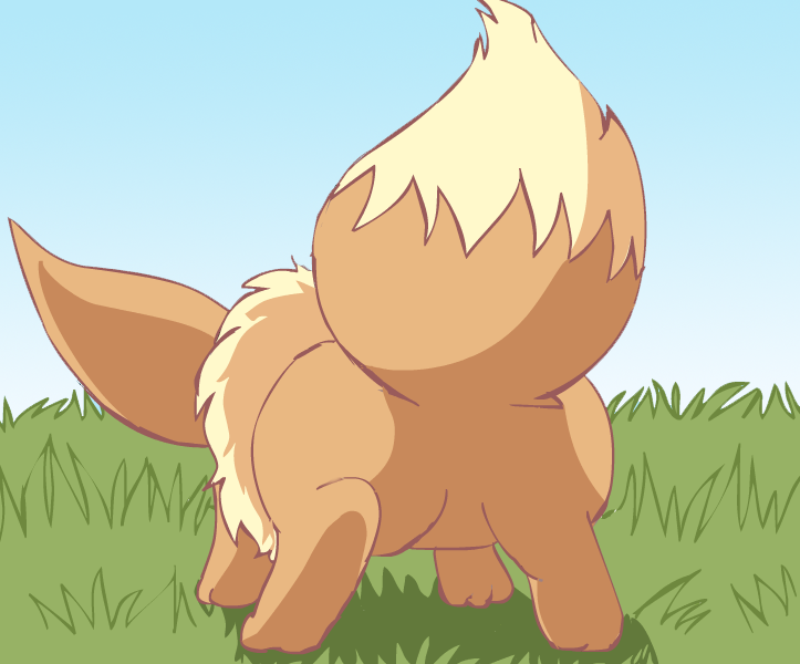 ambiguous_gender brown_body brown_fur butt eevee featureless_butt featureless_crotch feral fur generation_1_pokemon grass multicolored_body multicolored_fur nintendo null pichu90 plant pokemon pokemon_(species) presenting presenting_hindquarters rear_view sky solo