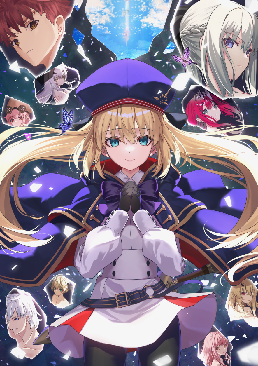 2boys 6+girls artoria_caster_(fate) artoria_caster_(second_ascension)_(fate) artoria_pendragon_(fate) baobhan_sith_(fate) barghest_(fate) belt beret black_gloves black_pantyhose blonde_hair blue_cape blue_hat blush breasts bug butterfly buttons cape cnoc_na_riabh_(fate) double-breasted dress emiya_shirou fate/grand_order fate_(series) gareth_(fate) gloves green_eyes habetrot_(fate) hat highres hood hooded_cape long_hair long_sleeves looking_at_viewer medb_(fate) melusine_(fate) morgan_le_fay_(fate) multicolored_cape multicolored_clothes multiple_boys multiple_girls neko_daruma pantyhose percival_(fate) red_cape senji_muramasa_(fate) small_breasts smile thighs twintails white_dress