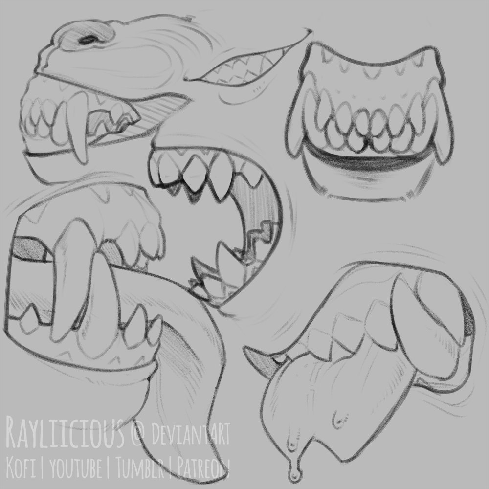 1:1 ambiguous_gender bared_teeth big_fangs bodily_fluids drooling fangs forked_tongue front_view monochrome open_mouth rayliicious saliva side_view simple_background sketch_page solo teeth tongue tongue_out