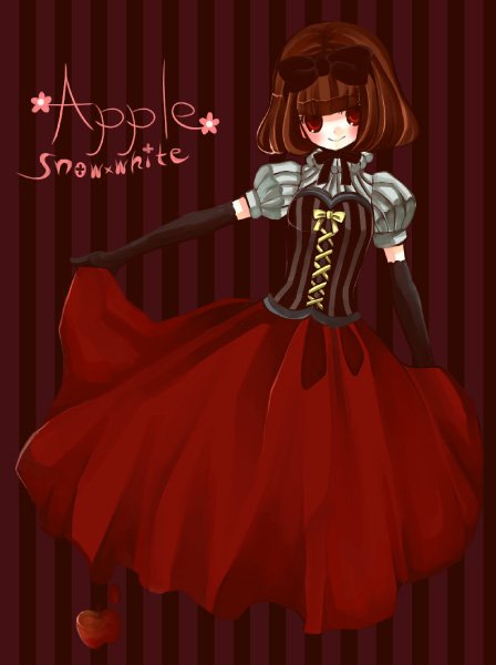 bad_id bad_pixiv_id brown_hair corset dark dress elbow_gloves gloves grimm's_fairy_tales hachino original red_eyes ribbon snow_white snow_white_(grimm) solo