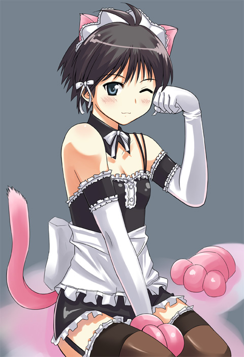 animal_ears bow cat_ears cat_girl child gloves maid pink