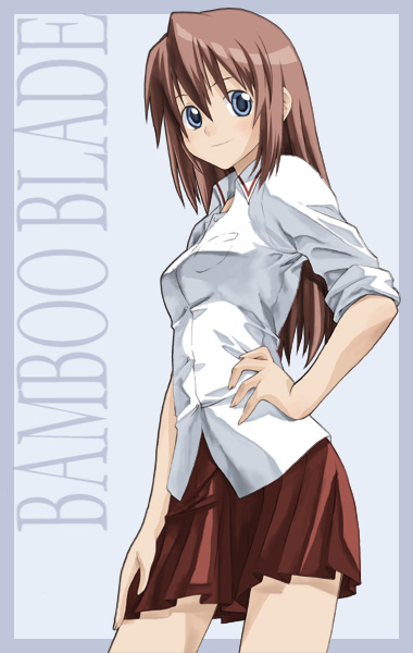 bamboo_blade kuwahara_sayako school_uniform skirt sleeves_rolled_up solo takano_natsuki