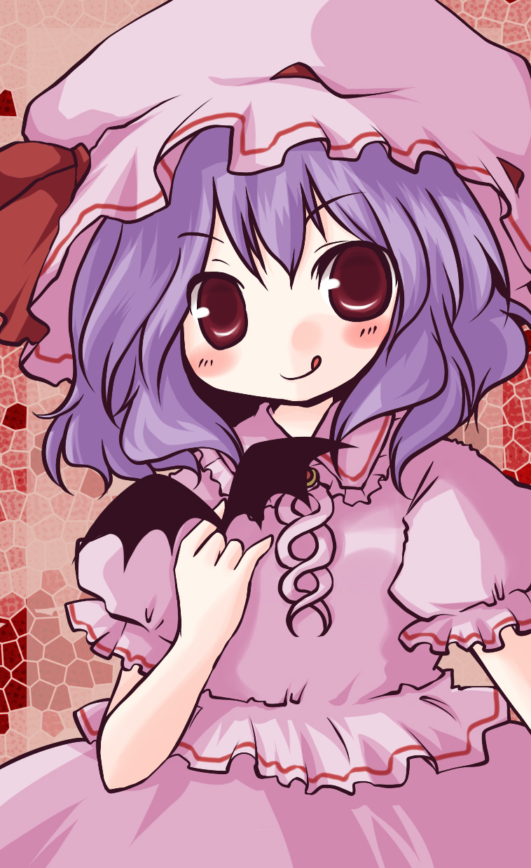 :q blue_hair futami_yayoi hat highres purple_hair red_eyes remilia_scarlet solo tongue tongue_out touhou