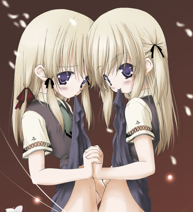 artist_request blush copyright_request incest multiple_girls school_uniform siblings skirt skirt_lift twincest twins yuri