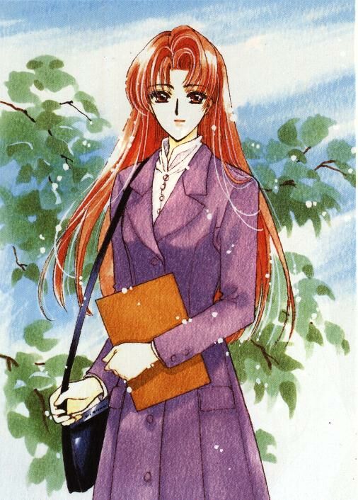 1girl bag brown_hair card_captor_sakura clamp female handbag long_hair mizuki_kaho official_art solo teacher