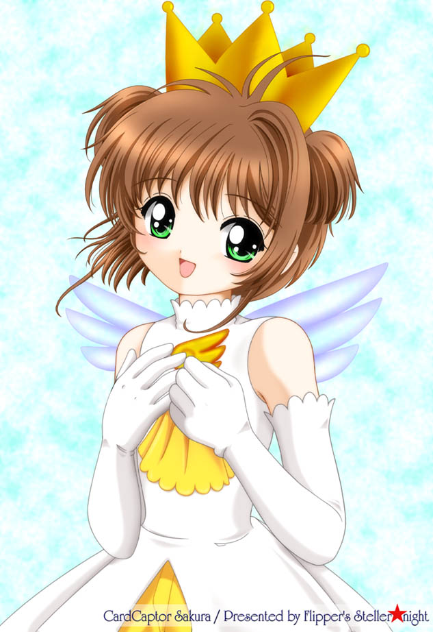brown_hair card_captor_sakura child green_eyes kinomoto_sakura wings