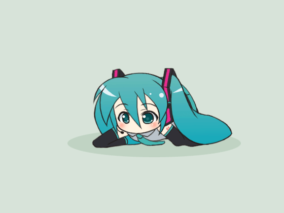 animated animated_gif blush chibi crawling hatsune_miku long_hair long_sleeves mameshiba no_mouth nostrils smelling solo twintails very_long_hair vocaloid