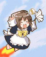 animated animated_gif artist_request chibi duster fire flying long_sleeves lowres maid solo suigetsu waha waha~ yamato_suzuran