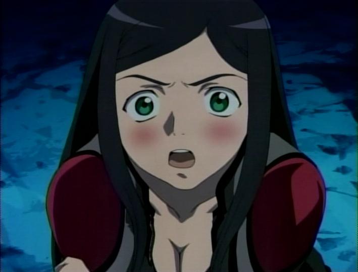 black_hair blush breasts cleavage green_eyes kuga_natsuki large_breasts my-hime open_mouth screencap solo surprised