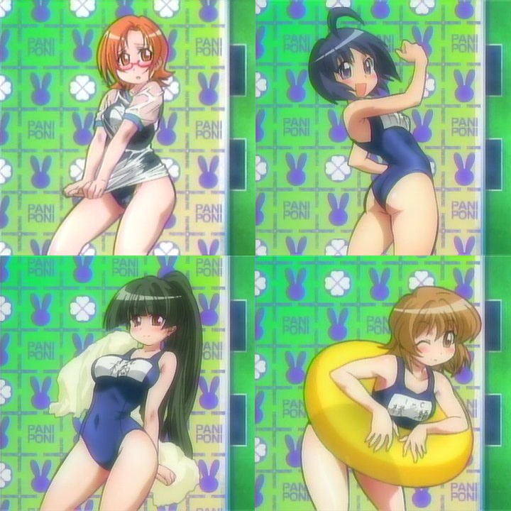 collage katagiri_himeko momose_kurumi multiple_girls name_tag no_pants one-piece_swimsuit pani_poni_dash! school_swimsuit screencap swimsuit swimsuit_under_clothes tachibana_rei uehara_miyako