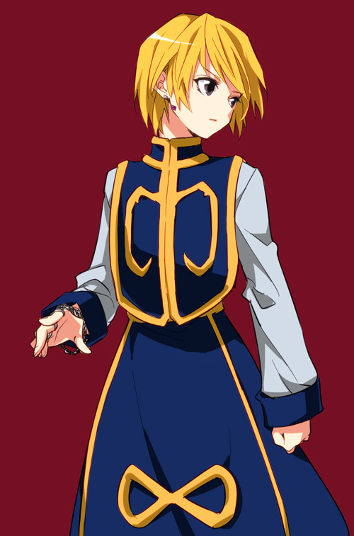 bad_id bad_pixiv_id blonde_hair chain earrings fukayama grey_eyes hunter_x_hunter jewelry kurapika male_focus solo surcoat tabard