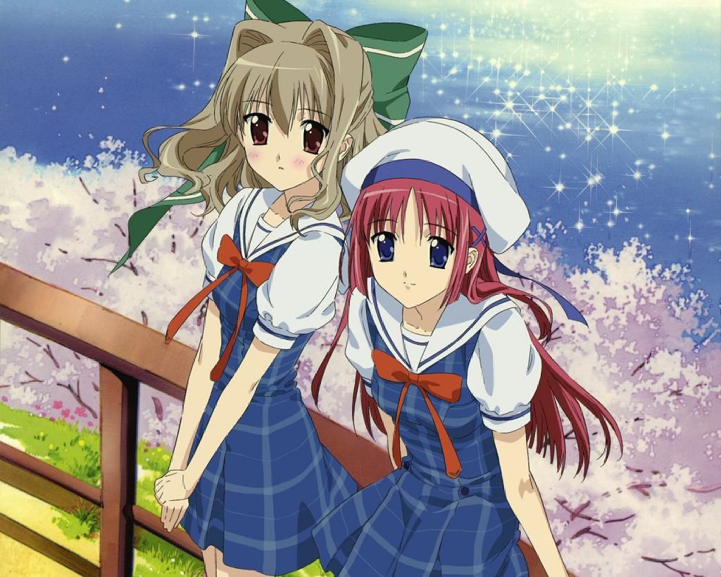 against_fence aisia arm_support bangs beret blue_eyes blush bow bowtie cherry_blossoms da_capo da_capo_i da_capo_second_season day dress embarrassed fence flat_chest grass grey_hair hair_between_eyes hair_bow hair_intakes hair_ornament hairclip hands_together hat long_hair looking_at_viewer megami multiple_girls nature non-web_source ocean official_art open_mouth outdoors parted_bangs plaid plaid_dress pleated_skirt red_eyes red_hair sailor_dress scan school_uniform serafuku shirakawa_kotori short_hair sitting skirt smile sparkle standing takashina_yuka tree water wavy_hair wooden_fence