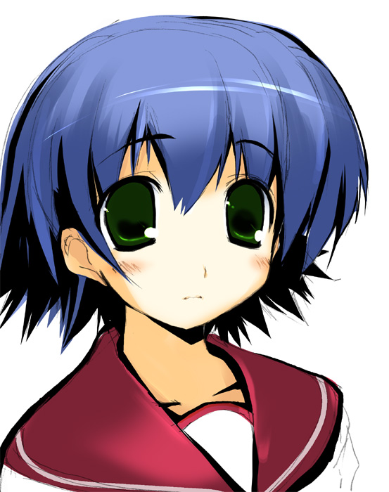 blue_hair blush green_eyes oshiki_hitoshi school_uniform short_hair solo to_heart_2 tonami_yuma