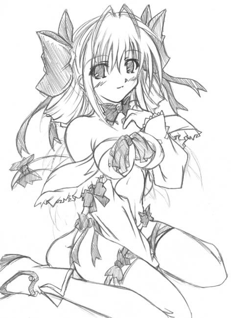 artist_request dizzy greyscale guilty_gear long_sleeves monochrome sketch solo thighhighs