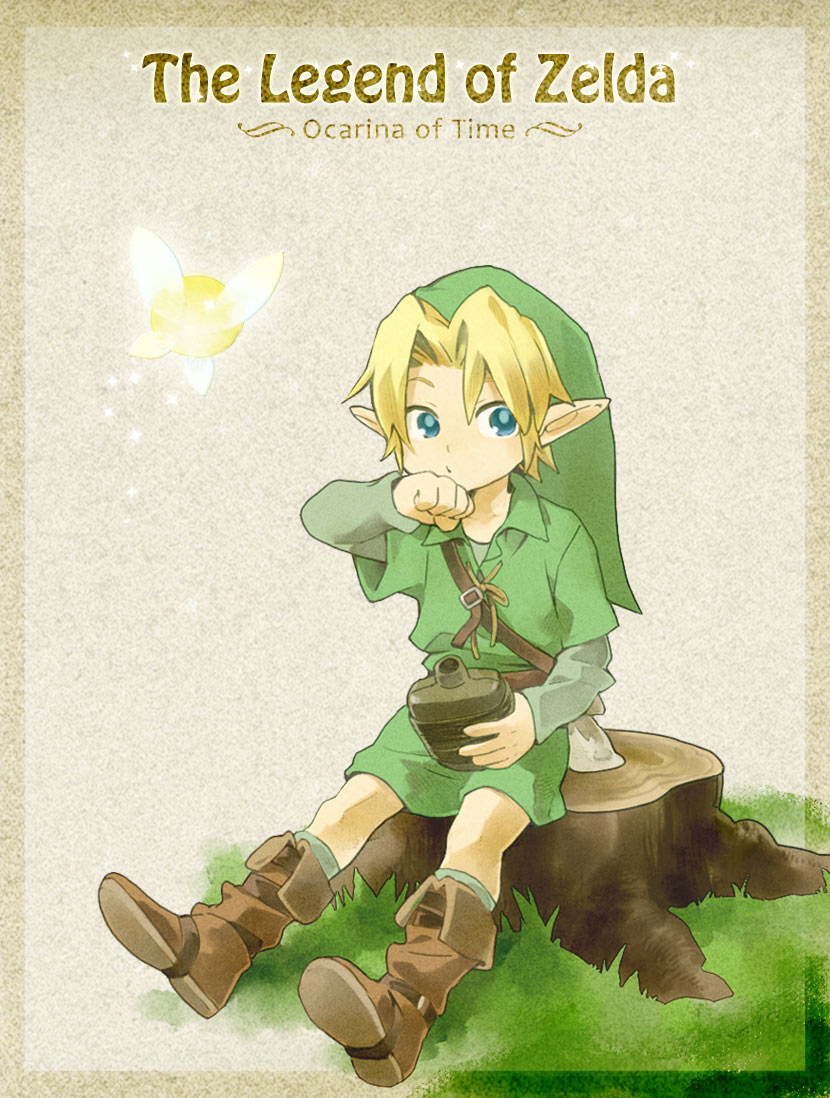 bad_id bad_pixiv_id blonde_hair blue_eyes boots bottle child hat link navi pointy_ears the_legend_of_zelda the_legend_of_zelda:_ocarina_of_time utako young_link
