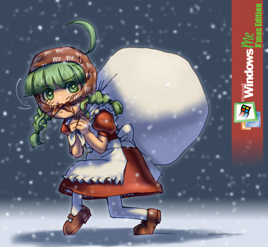 artist_request christmas green_eyes green_hair me-tan os-tan sack scarf snow snowing solo