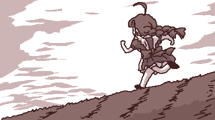 ahoge animated animated_gif brown easytoon grass lowres me-tan monochrome os-tan running solo thighhighs tripping