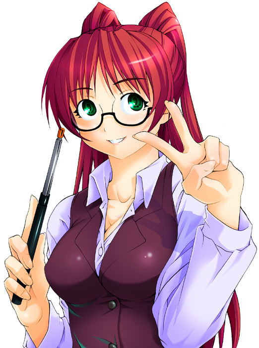 artist_request glasses kousaka_tamaki long_sleeves red_hair solo teacher to_heart_2 v