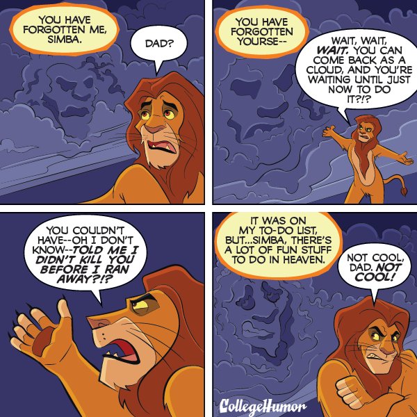 5_fingers anthro anthrofied claws collegehumor comic disney duo felid hair lion mammal mane mufasa nude open_mouth pantherine red_hair simba text the_lion_king whiskers