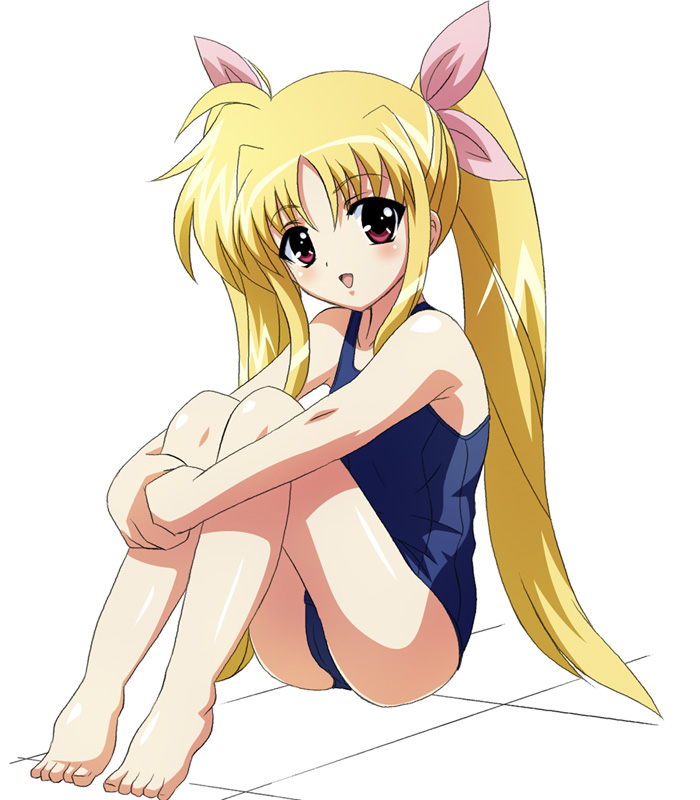 artist_request blonde_hair fate_testarossa long_hair lyrical_nanoha mahou_shoujo_lyrical_nanoha mahou_shoujo_lyrical_nanoha_a's one-piece_swimsuit red_eyes school_swimsuit solo swimsuit twintails very_long_hair