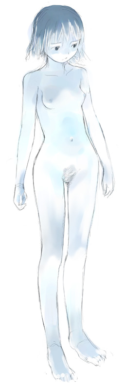 blue blue_skin flat_chest imo_cyber long_legs monochrome navel nipples nude original pubic_hair solo