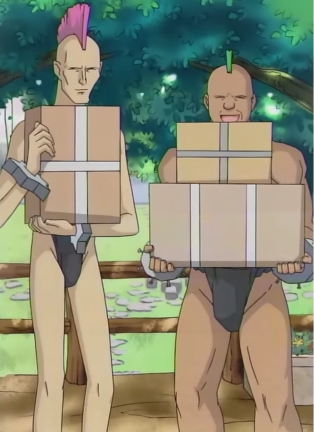 box cardboard_box fundoshi japanese_clothes mohawk multiple_boys renkin_san-kyuu_magical_pokaan screencap
