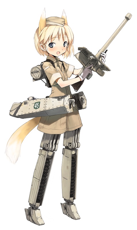 animal_ears crusader_(tank)_(personification) fox_ears konami_mecha_musume mecha_musume mechanical_legs military shimada_fumikane solo tail world_war_ii