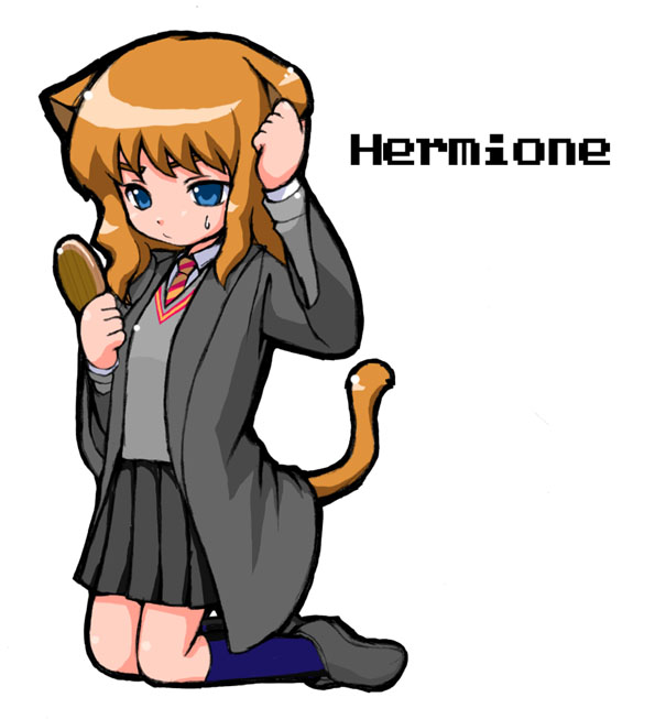 animal_ears artist_request cat_ears harry_potter hermione_granger long_sleeves solo