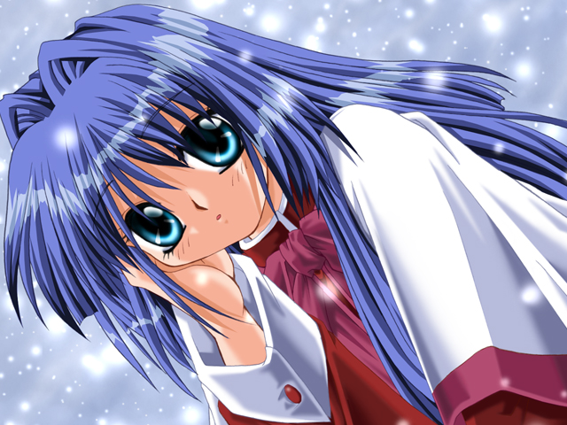 blue_eyes blue_hair game_cg hinoue_itaru kanon long_sleeves minase_nayuki snowing solo