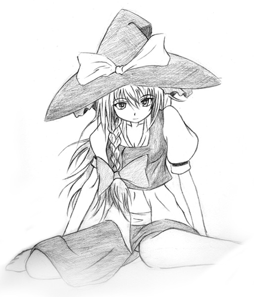 greyscale hat kirisame_marisa kukyo monochrome solo touhou witch_hat