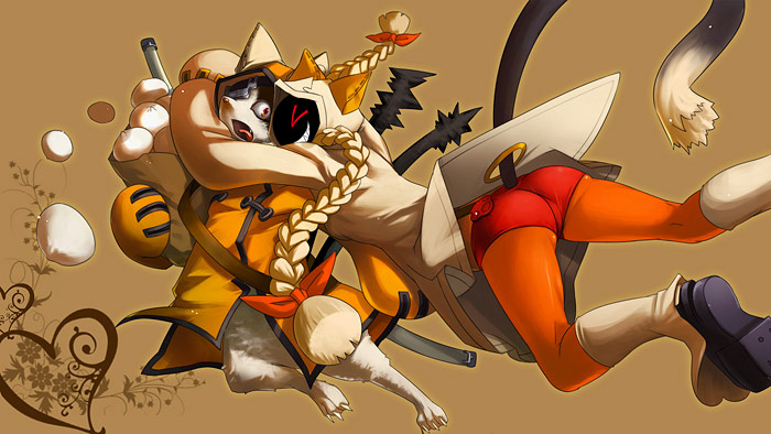 arc_system_works blazblue hug jubei jubei_(blazblue) panties tail taokaka underwear