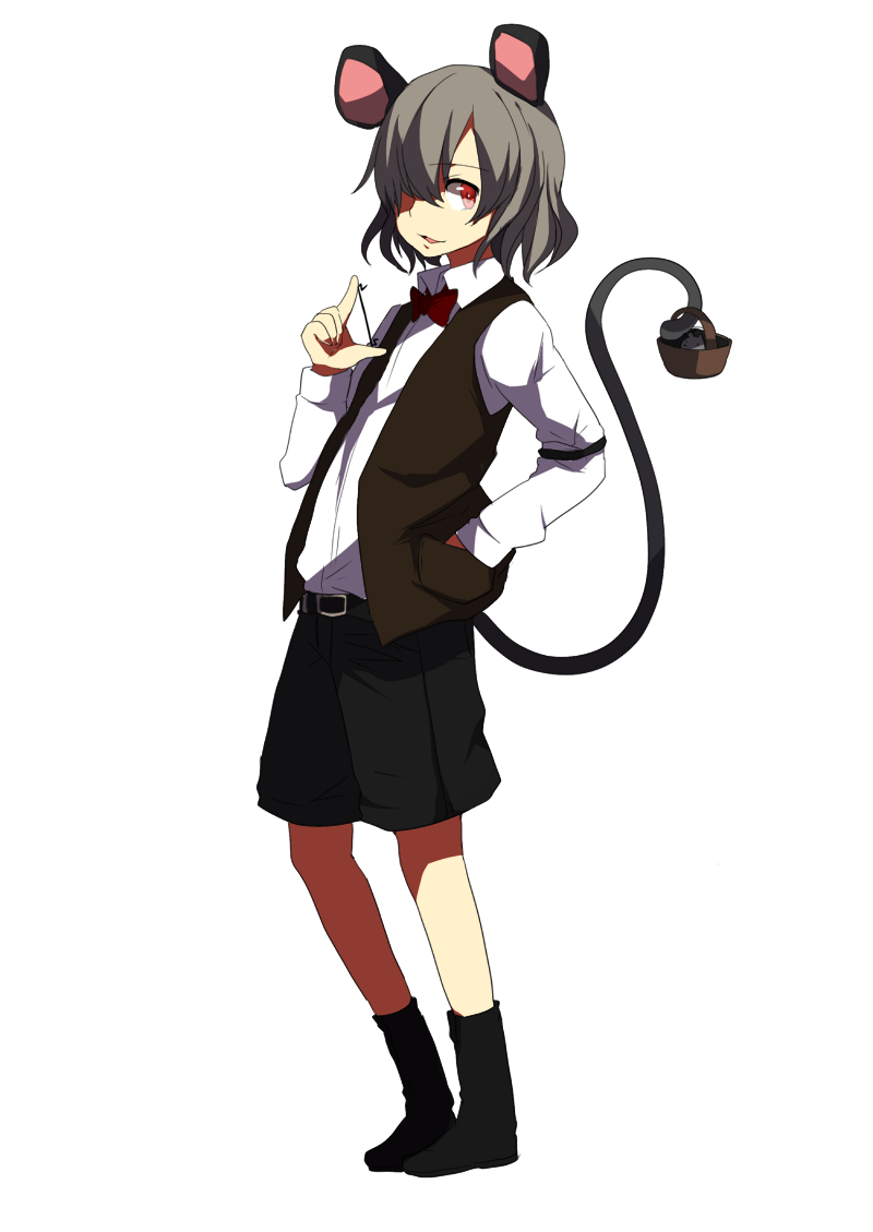 alternate_costume animal_ears bad_id bad_pixiv_id full_body ghost_in_the_shell ghost_in_the_shell_stand_alone_complex grey_hair mouse mouse_ears mouse_tail nazrin parody pun2 red_eyes short_hair solo tail touhou transparent_background